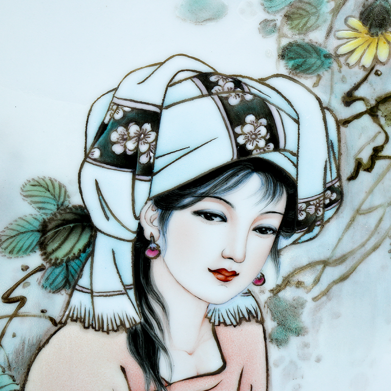 景德镇陶瓷器 手绘粉彩人物仕女图瓷板画 家居装饰画名人名作收藏