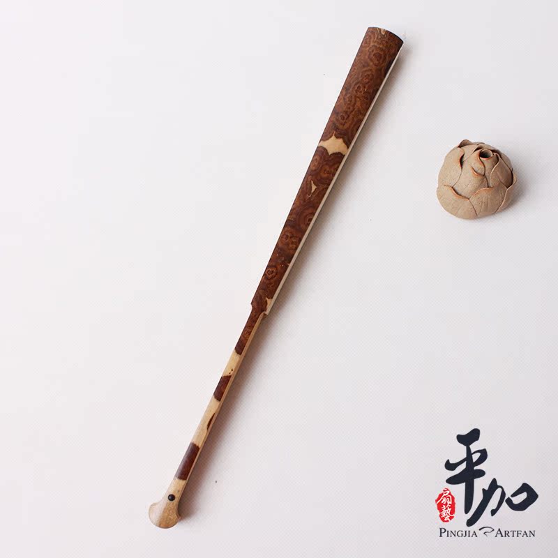 文玩折扇平加扇艺 精品大花纹云妃竹扇半月头红湘妃竹