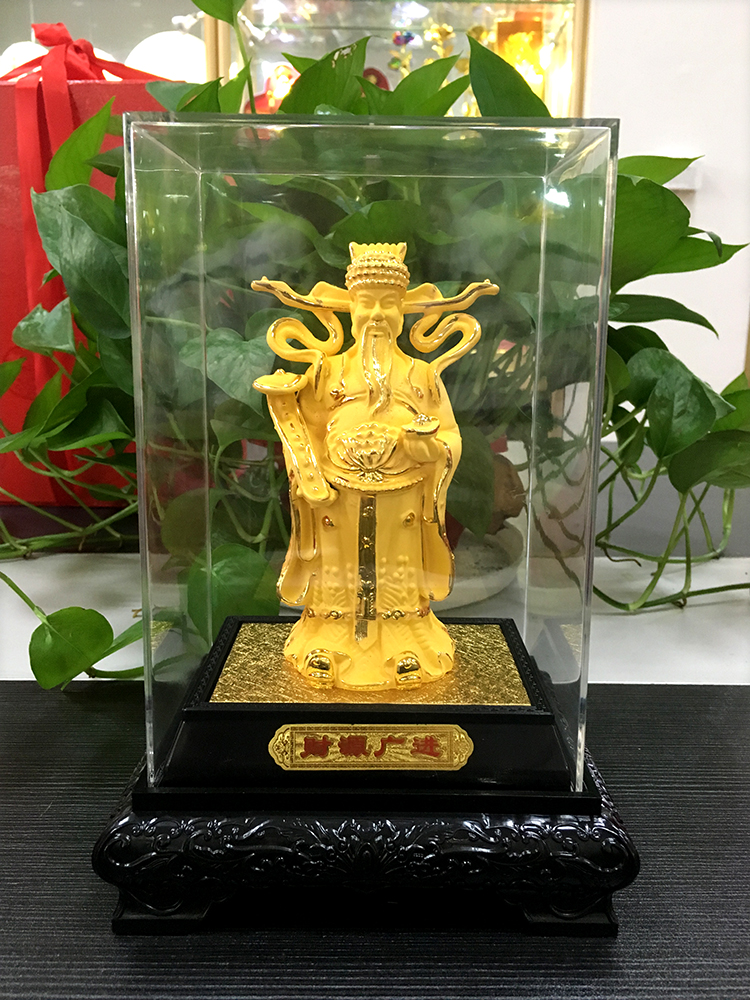 高档绒沙金财神爷工艺品摆件飘带财神绒沙金恭喜发财开业招财风水