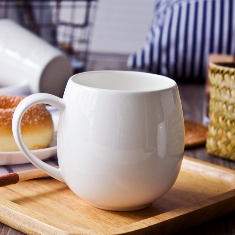 景德镇家用纯白色杯子简约马克杯陶瓷水杯骨瓷咖啡杯奶杯创意水杯