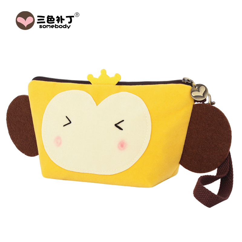 摇摇猴化妆包 三色补丁可爱小号手拿包手机包零钱袋可