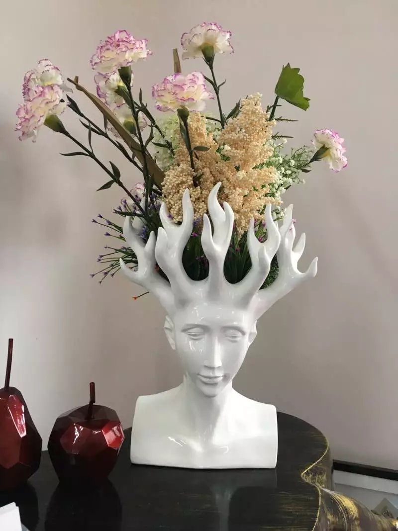 创意人头脸花瓶花插树脂摆 欧式森林女神客厅卧室摆件雕塑工艺品