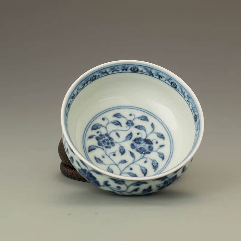 腾晟茶具 仿宣德缠枝莲炉式杯 80ml庭兰景德镇手绘青花瓷柴窑烧制