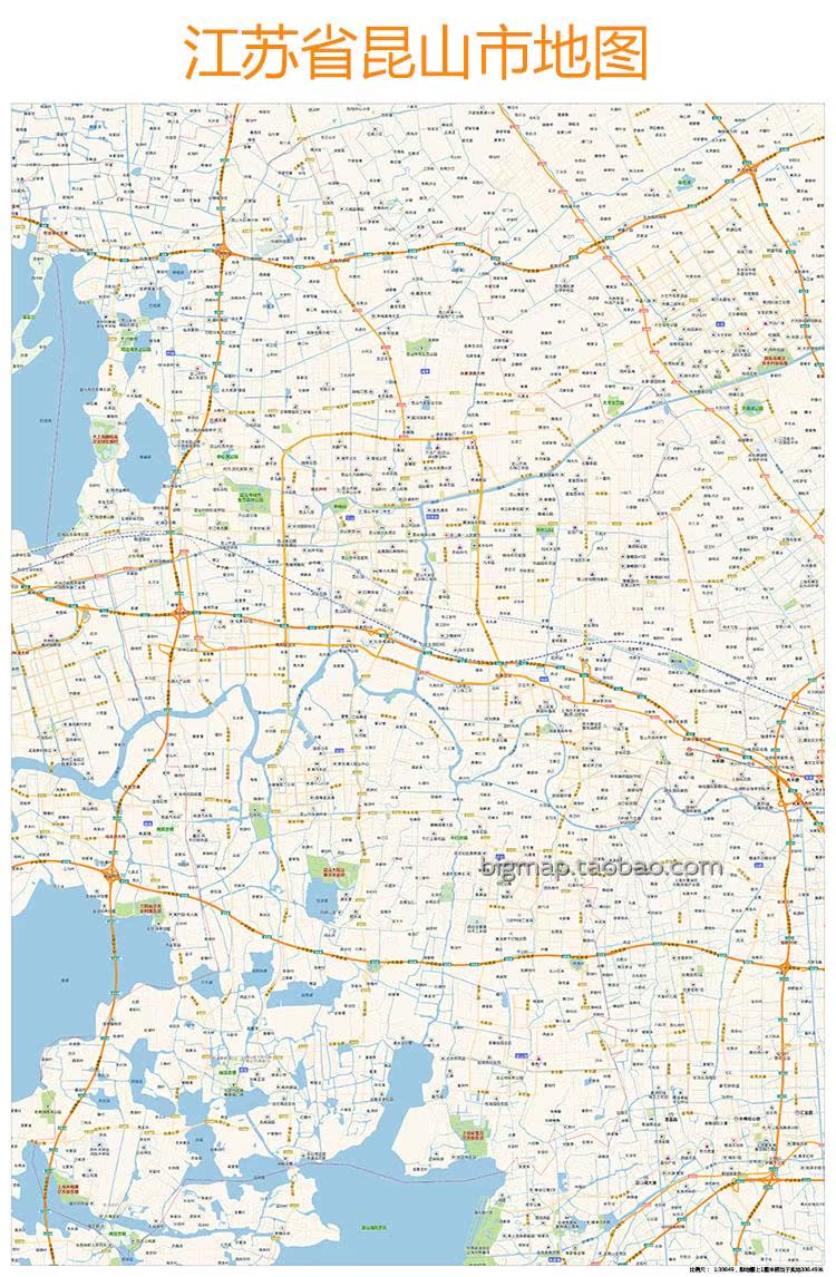 江苏省昆山市街道地图高清定制 房地产中介快递公司办公室画芯