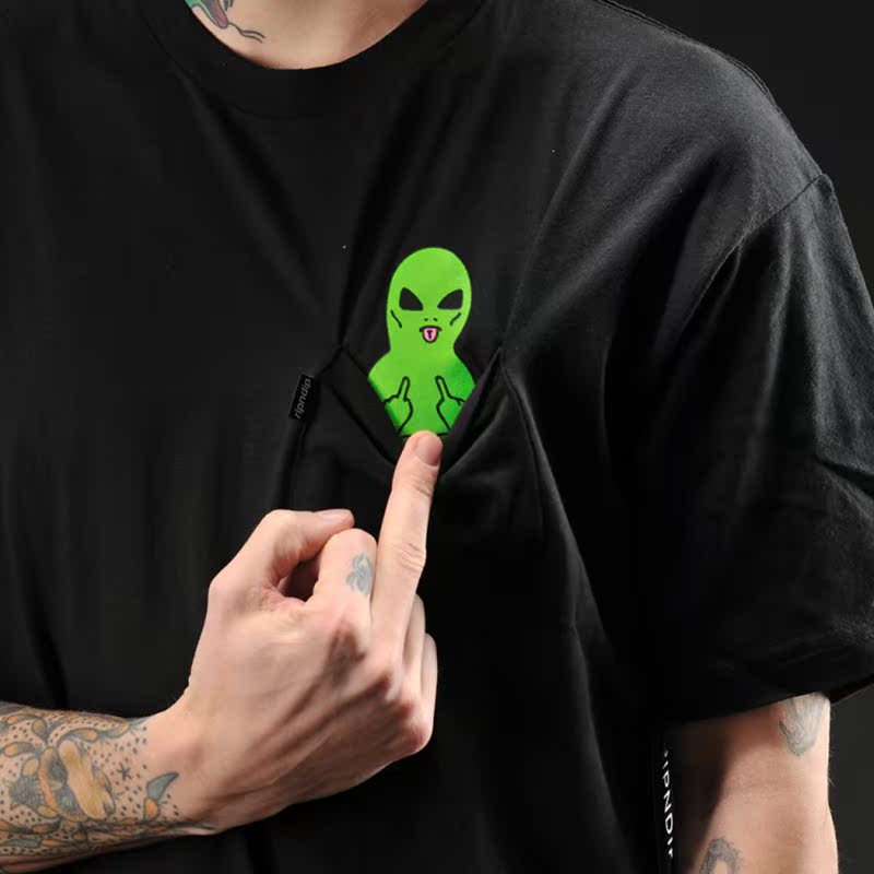 现货ripndip lord alien pocket 口袋中指外星人贱猫 短袖t恤
