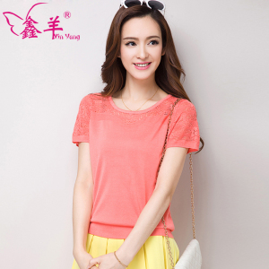 2017春夏女装圆领套头薄针织衫女短袖T恤韩版