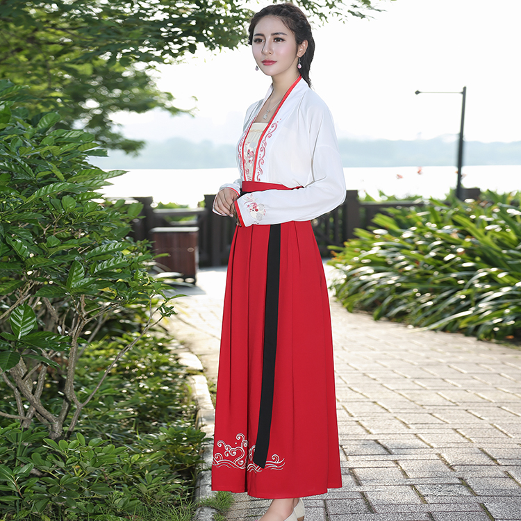 2016秋装新款民族风女装复古文艺绣花汉族传统服饰纯色齐胸襦裙女
