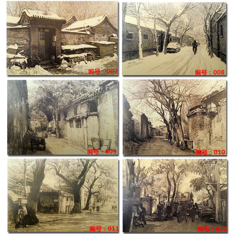 老北京火锅店装饰画饭店餐厅壁画挂画老北京胡同怀旧墙画老街景画