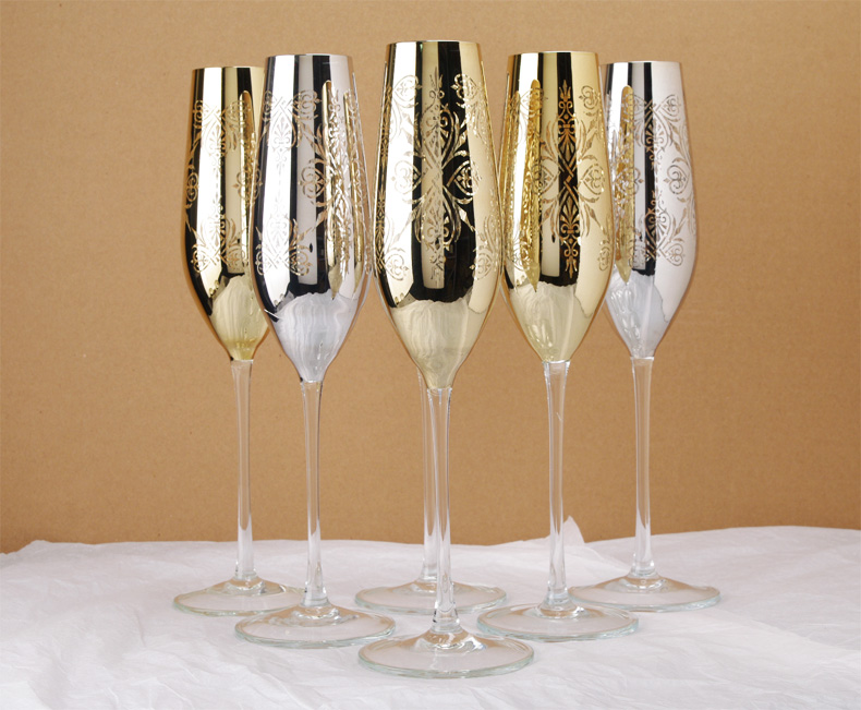 创意银色金属感水晶玻璃香槟高脚杯起泡鸡尾酒杯装饰品样板间摆件