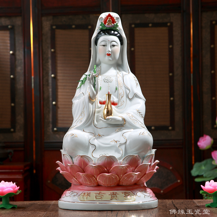 24寸高60厘 白玉瓷坐莲观音菩萨观世音菩萨佛像陶瓷风水镇宅摆件