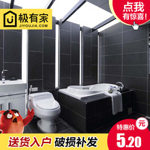卫生间瓷砖黑色水泥灰砖仿古砖简约现代厨房阳台厕所墙砖防滑地砖