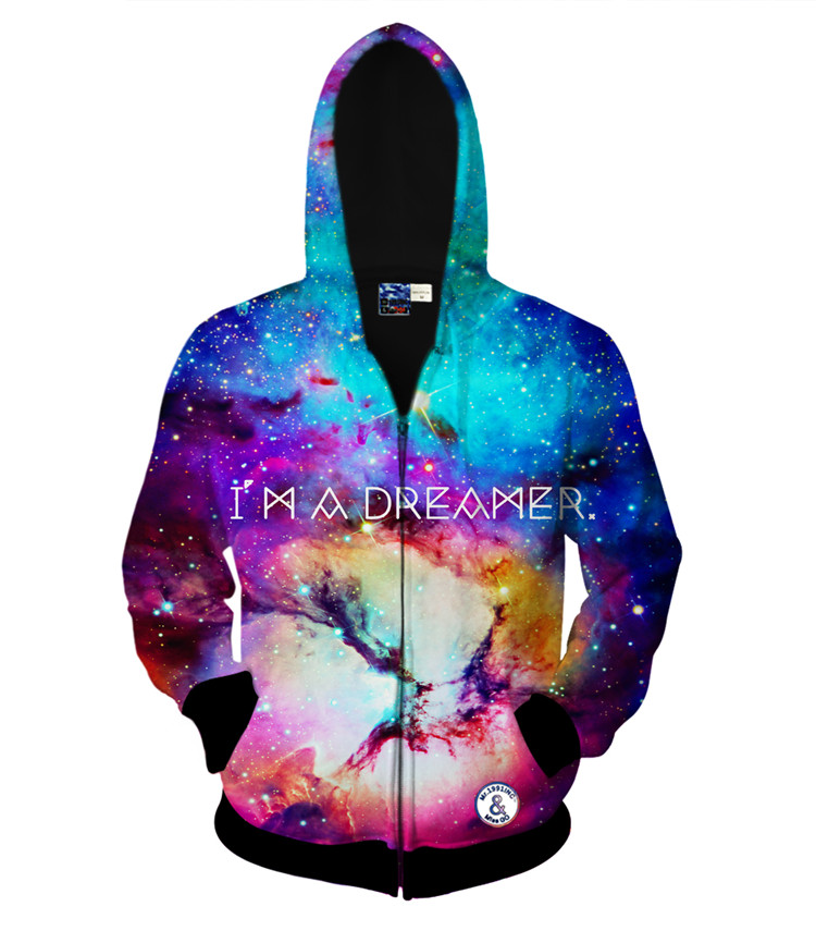 秋季欧美风情侣装3d炫酷星空动物衣服青少年男女薄款外套连帽卫衣图片
