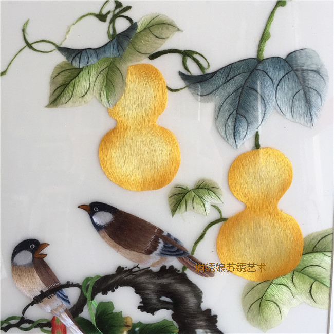 苏绣刺绣纯手工成品葫芦客厅餐厅挂画家庭现代简约装饰画福禄满堂