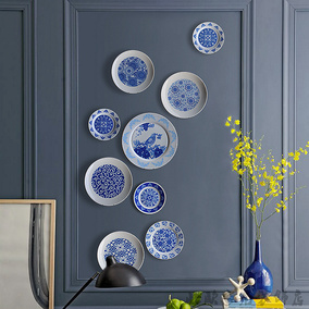 北欧创意背景墙面装饰盘青花瓷陶瓷挂盘画框圆形陶瓷盘子壁饰挂件