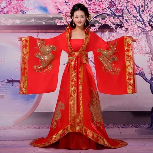古装唐装汉服女贵妃拖尾演出戏服武则天皇后服装中式新娘红色喜服