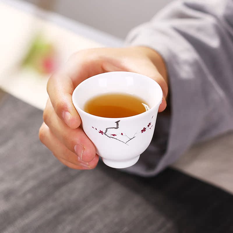言中君 脂白茶杯 陶瓷品茗杯景德镇手绘品茶杯小茶杯单杯功夫茶具