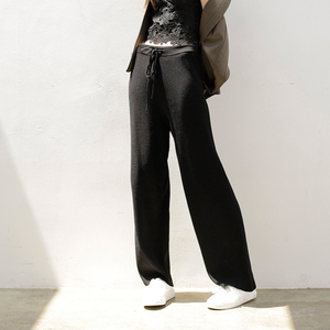 纯色松紧腰休闲直筒裤