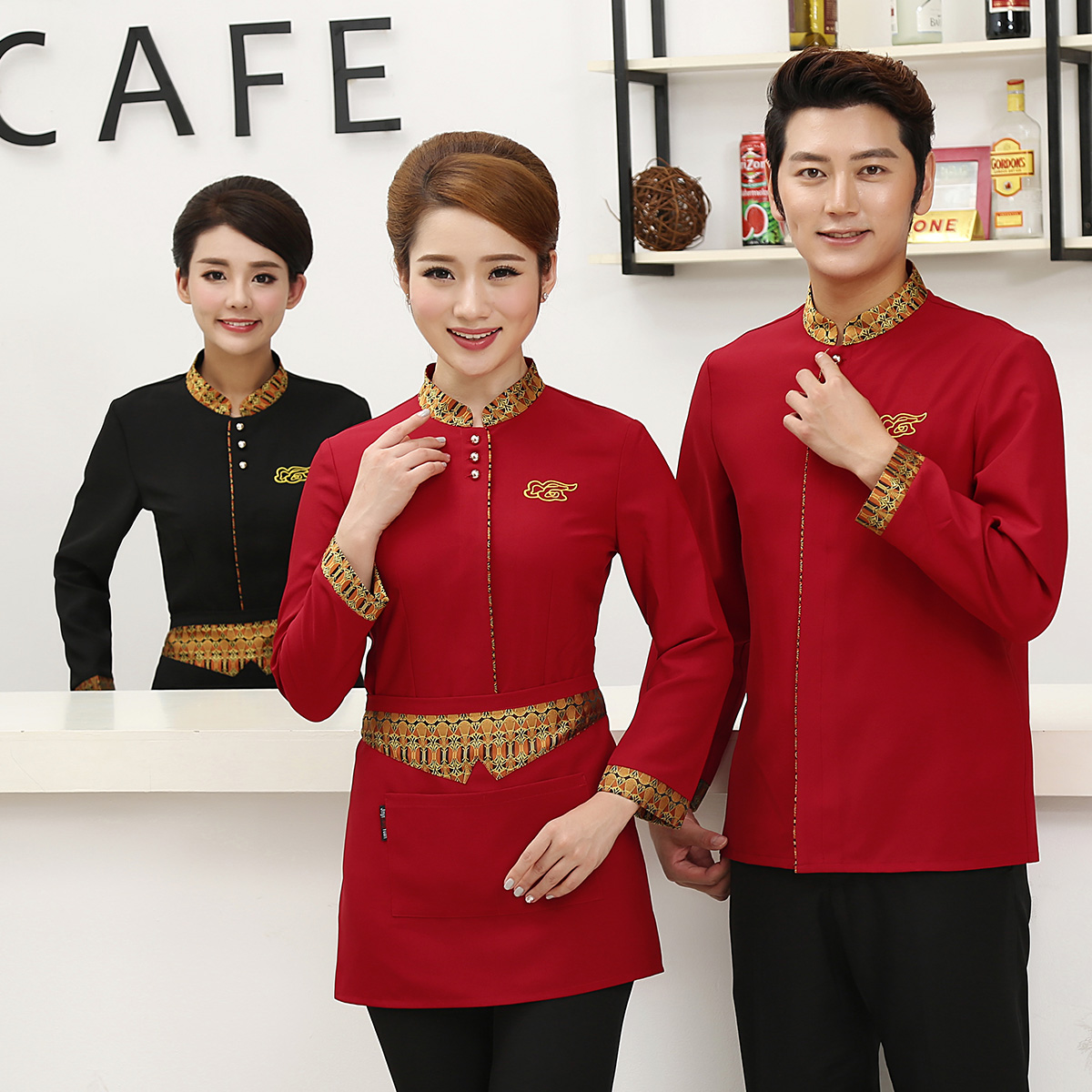 酒店工作服秋冬装火锅店饭店餐饮服务员工作服长袖快餐员工服装女