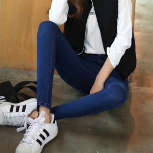 高腰九分弹力牛仔裤