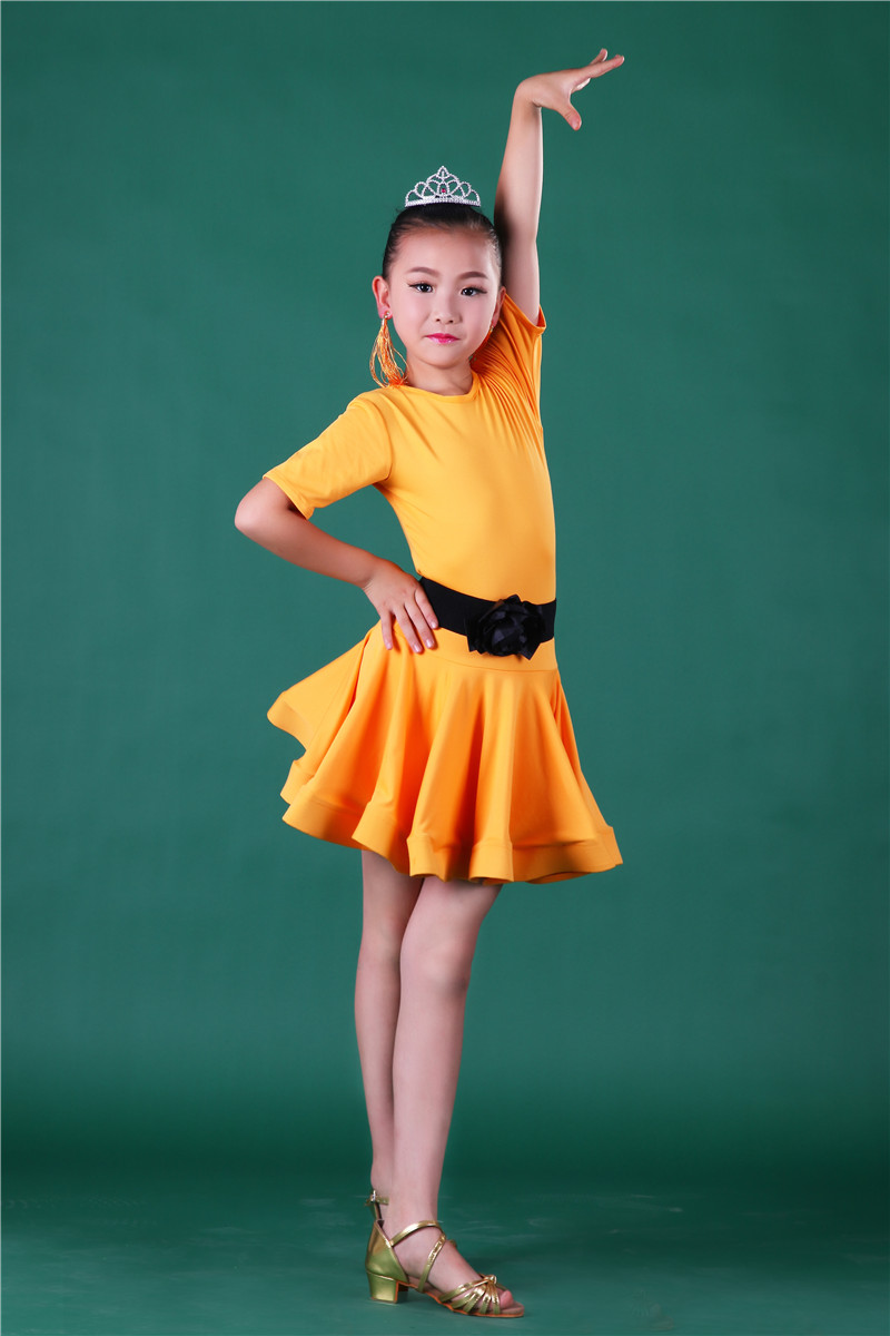 儿童拉丁舞演出服少儿舞蹈比赛分体练功服女童蓬蓬纱短袖公主裙夏