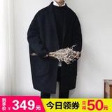 西俊韩国新款宽松翻领羊绒外套男春秋新款青年百搭气质毛呢大衣潮