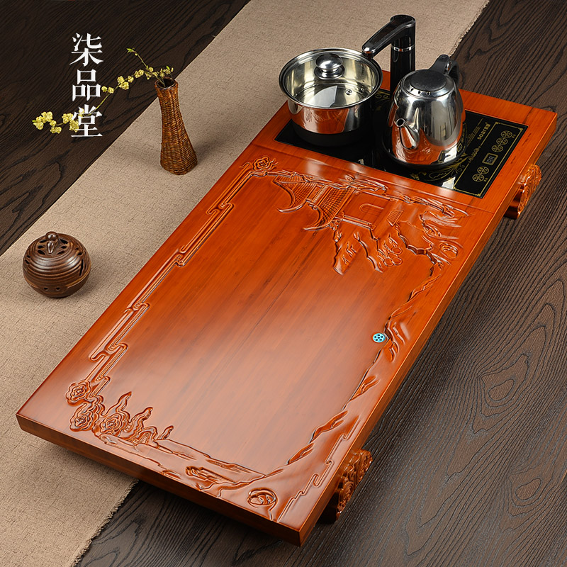 特价高档花梨木万福快速电磁炉四合一茶盘大号家用茶台功夫茶具