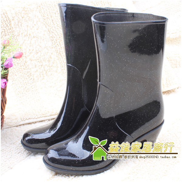 高跟时尚雨靴/雨鞋/水晶中筒雨靴女款雨鞋淑女黑 特价
