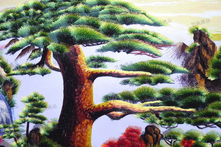 苏绣成品挂画 丝线绣礼品客厅山水大幅装饰画礼品 迎客松顺在千秋
