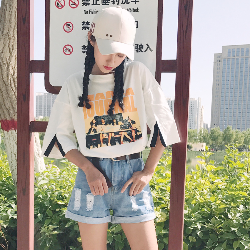 bf风港风无袖t恤女短袖韩范百搭简约宽松韩版原宿潮清新学生个性