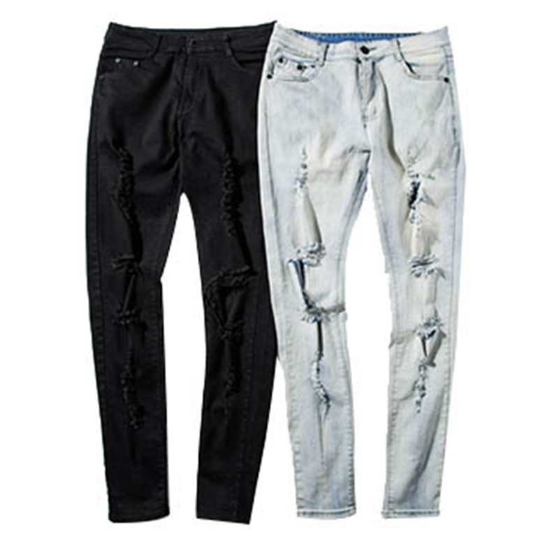 kanye街头男乞丐膝盖破洞牛仔裤高街FOG青少