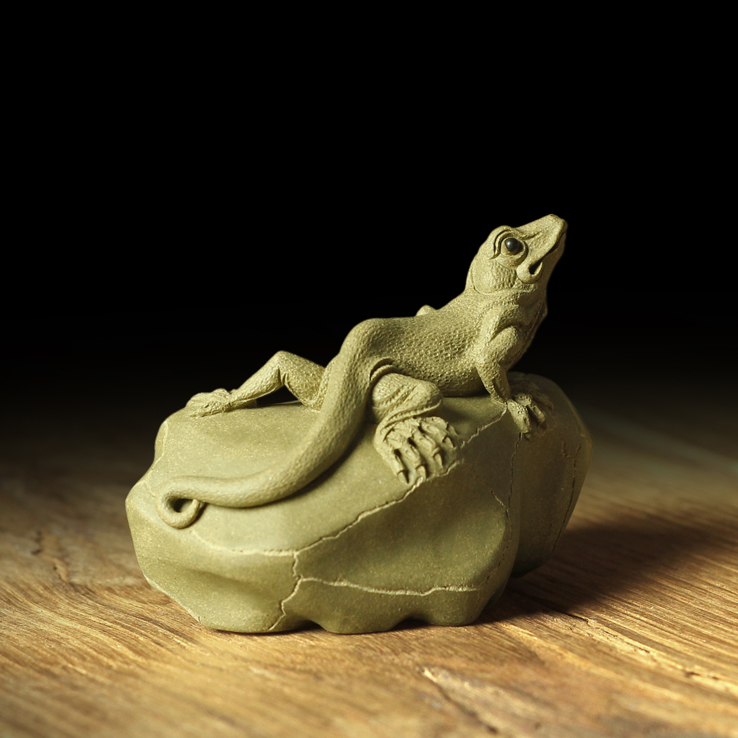 御青堂 宜兴紫砂 茶宠茶玩 雕塑摆件 吉柏年 蜥蜴 精品壁虎 必福