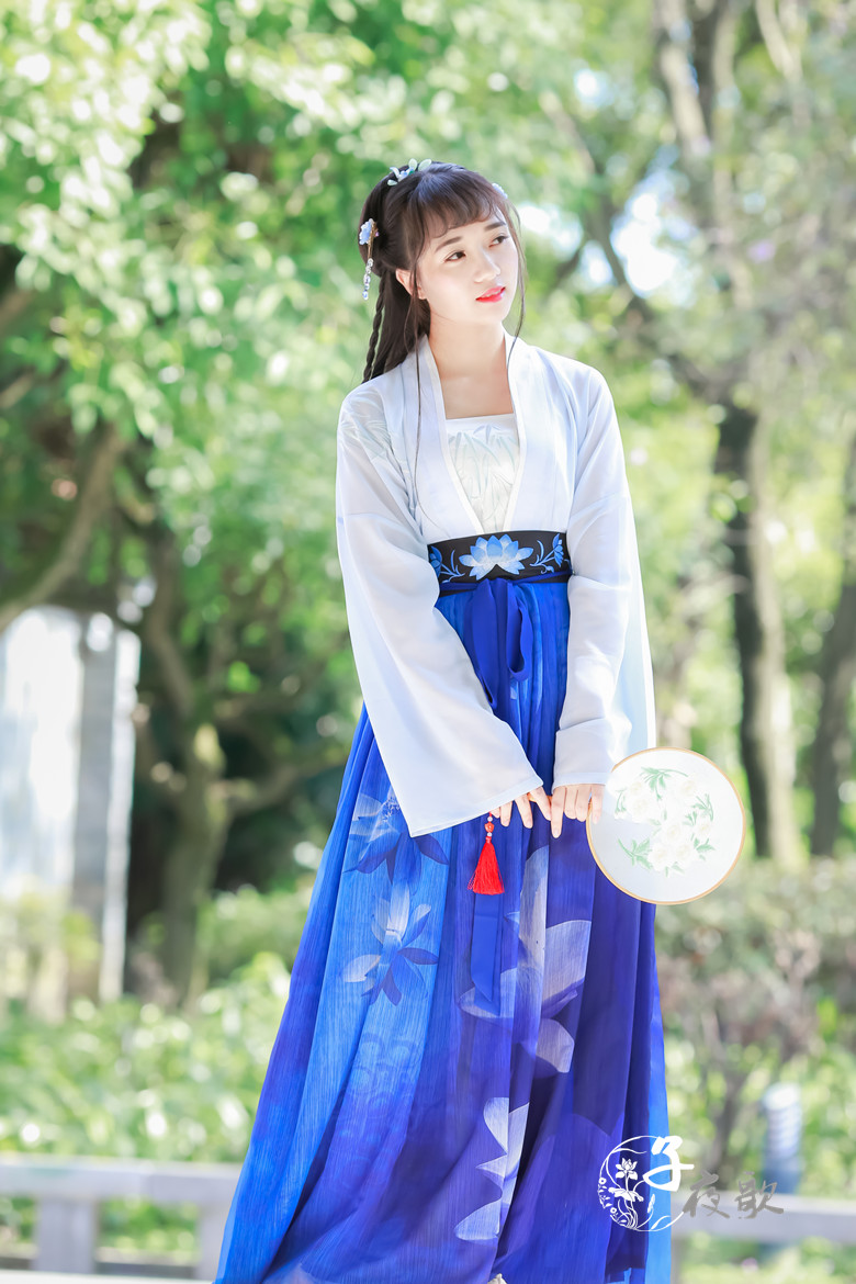子夜歌 汉服 绣花对襟齐腰襦裙 折幽莲