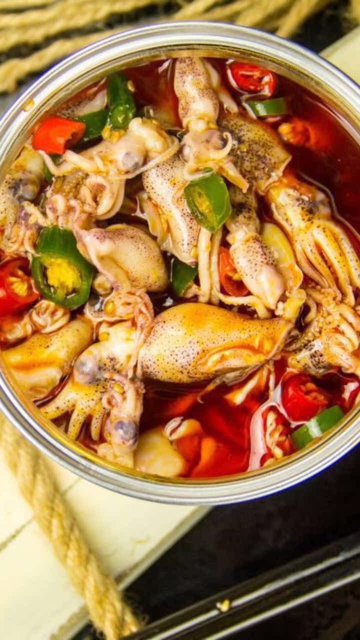 麻辣海兔小鱿鱼香辣海兔乌贼笔管鱼零食即食罐装秘制小海鲜熟食