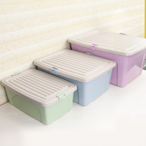 素色有盖塑料收纳箱