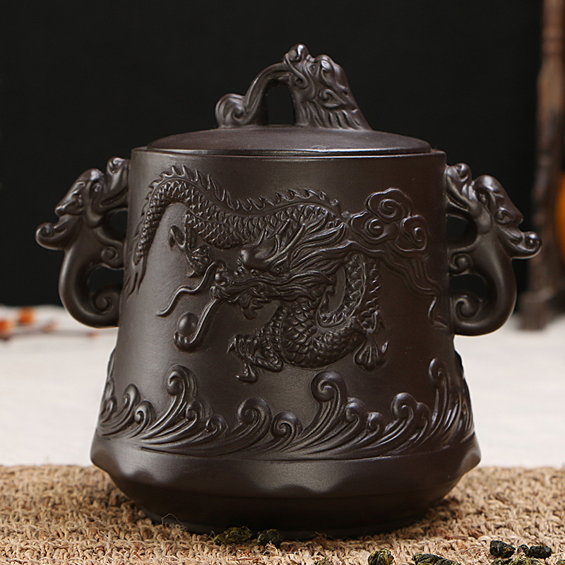 原矿紫砂茶叶罐普洱罐七饼大号粗陶存储罐密封罐手工醒茶罐红茶缸