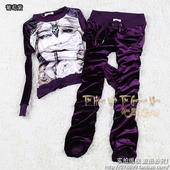 2017春秋新款时尚修身套头金丝绒运动套装女款卫衣服潮