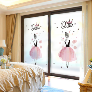 可爱女人磨砂玻璃贴纸间