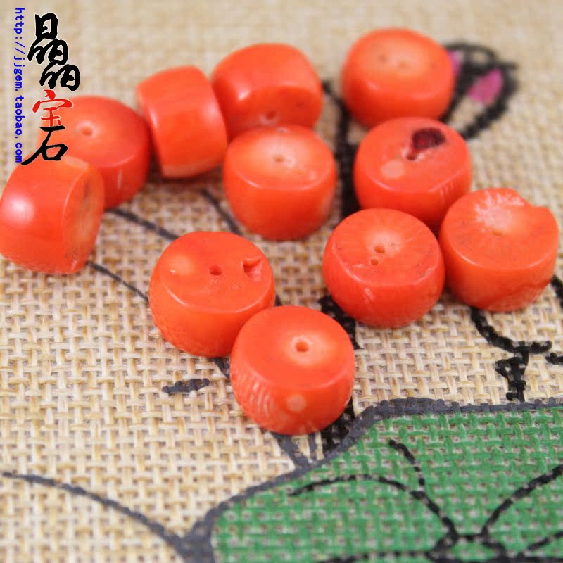 橘红色海竹珊瑚鼓珠桶珠隔珠散珠子 diy佛珠材料108手链腰珠配件
