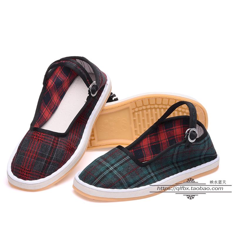 3双包邮方口搭袢护士鞋格子防滑手工布鞋复古