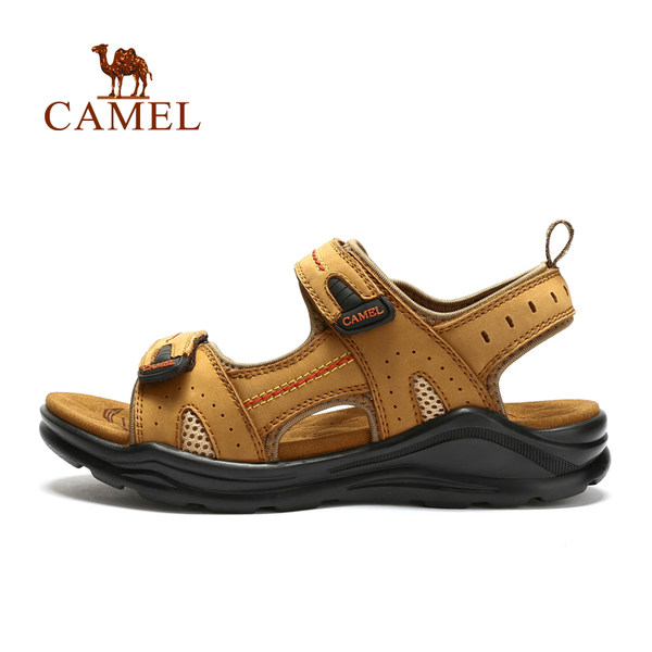 【断码清仓】CAMEL骆驼户外女款沙滩凉鞋 魔术贴牛皮涉水凉鞋