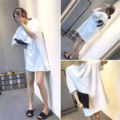 白色中袖 宽松上衣女夏 T恤女短袖 女百搭中长款 人头图案印花打底衫