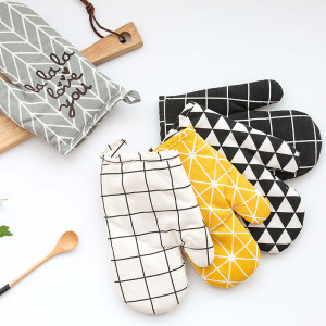 北欧风格棉麻布艺隔热防烫手套