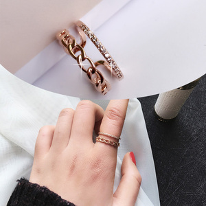 双层镂空链条水晶开口戒指