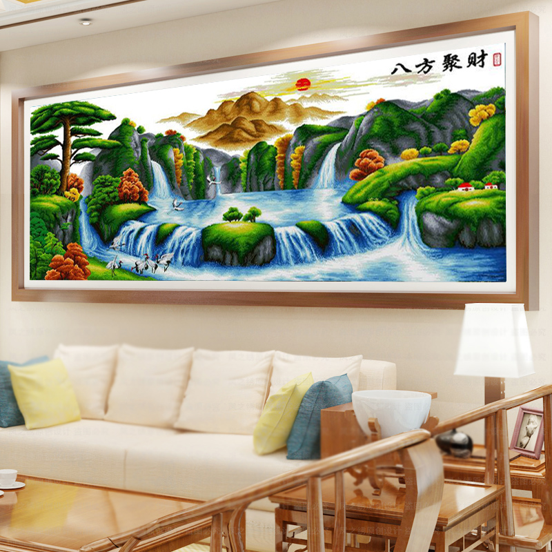 八方聚财钻石画魔方钻圆钻满钻石绣十字绣大幅风景山水客厅系列2m