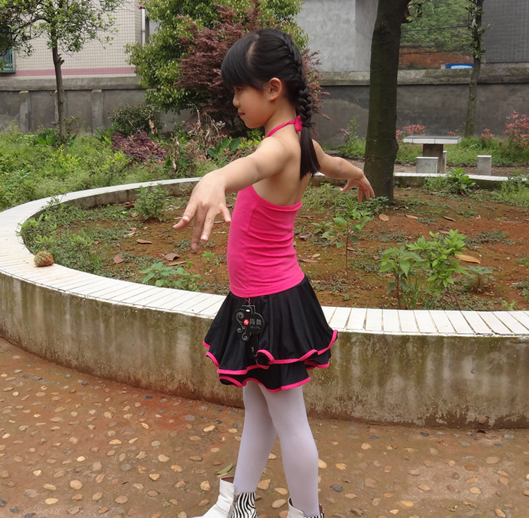 儿童舞蹈练功服拉丁舞服男孩女童幼儿吊带工背短袖短裙踩脚裤包邮