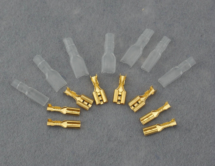 2.8mm/4.8mm 插簧接线端子冷压端子纯铜镀金喇叭接线端子配胶套