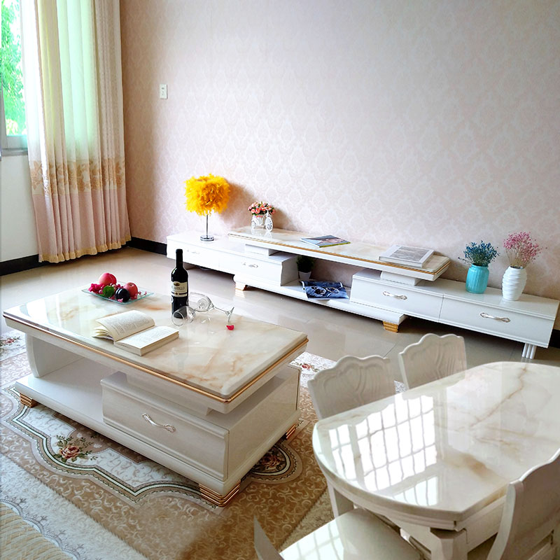 茶几电视柜组合大理石餐桌椅组合圆形伸缩折叠圆桌子客厅成套家具