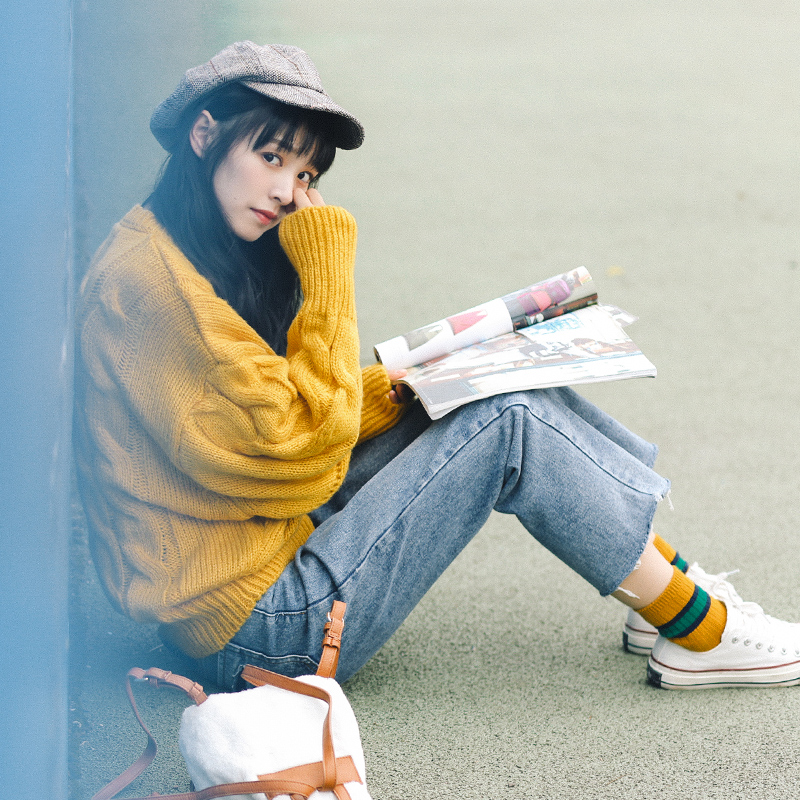 墨锦麻花毛衣女2017秋冬新款韩版学生原宿外套宽松保暖圆领针织衫