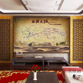定制丝绸之路壁画一带一路壁纸超宽整张背景墙复古墙画墙纸装饰画