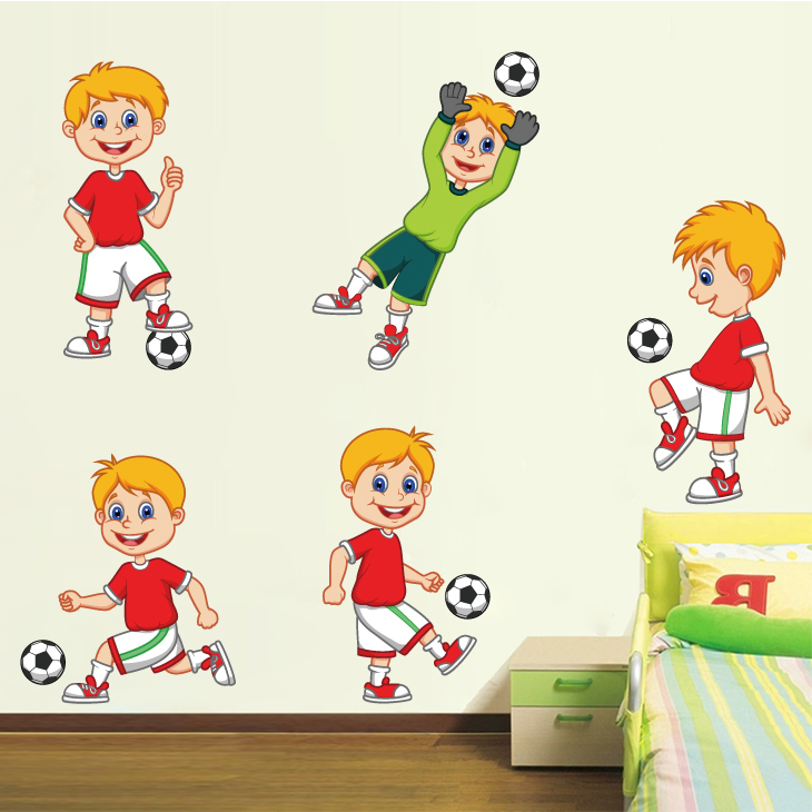 幼儿园小学学校墙贴卡通小人各种动作足球小男孩运动墙贴纸贴画
